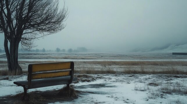 bench on snowy ground in winter