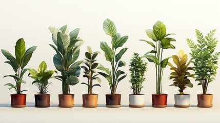 Obraz premium Low Poly Potted Plants Isolated on White Background.