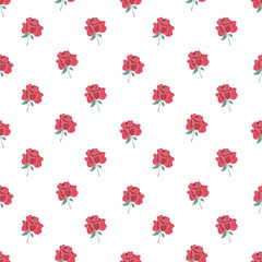 Beautiful red roses seamless pattern in vector technique, on white background. Create fabric, card, banner and more 