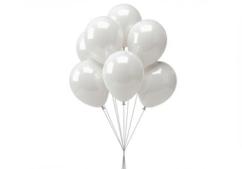 A bunch of white balloons floating against a stark white background in a studio setting view