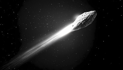 Asteroid space rock cosmic trail, dark background, science