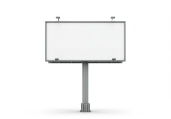 Obraz premium A front view of a blank billboard sign on a gray pole against a clean white background in studio shot