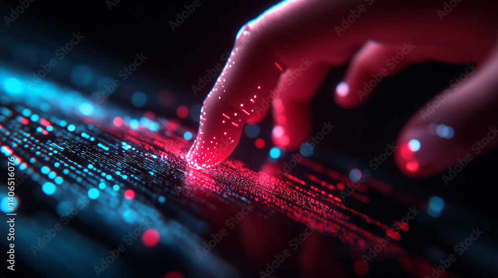 Poster digital interaction technology lab infographic dark setting close-up data analysis