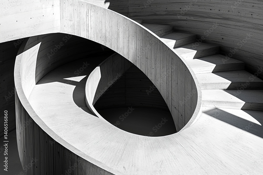 Poster elegant spiral staircase crafted from concrete in a modern architectural design featuring soft shado