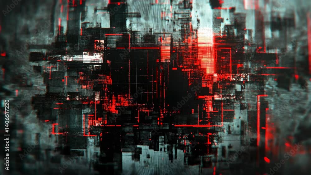 Poster abstract digital network with glowing red accents, futuristic tech background, data transmission con