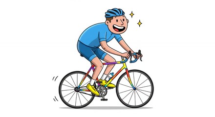 Obraz premium Cartoon man riding bicycle illustration