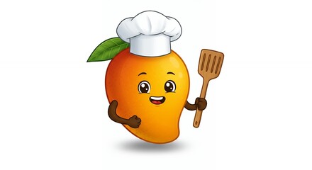 Cartoon mango chef holding spatula illustration