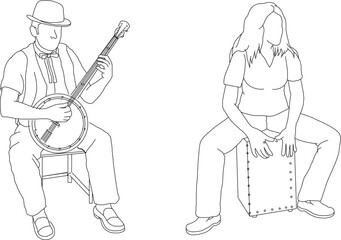 silhouette design vector illustration sketch image of musician in action playing orchestral musical instruments