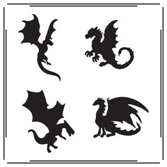 Dragon silhouette, Dragon illustration , Dragon clipart, Dragon vector , Dragon icon , black Dragon, Dragon illustration on white background, Dragon vector illustration ,