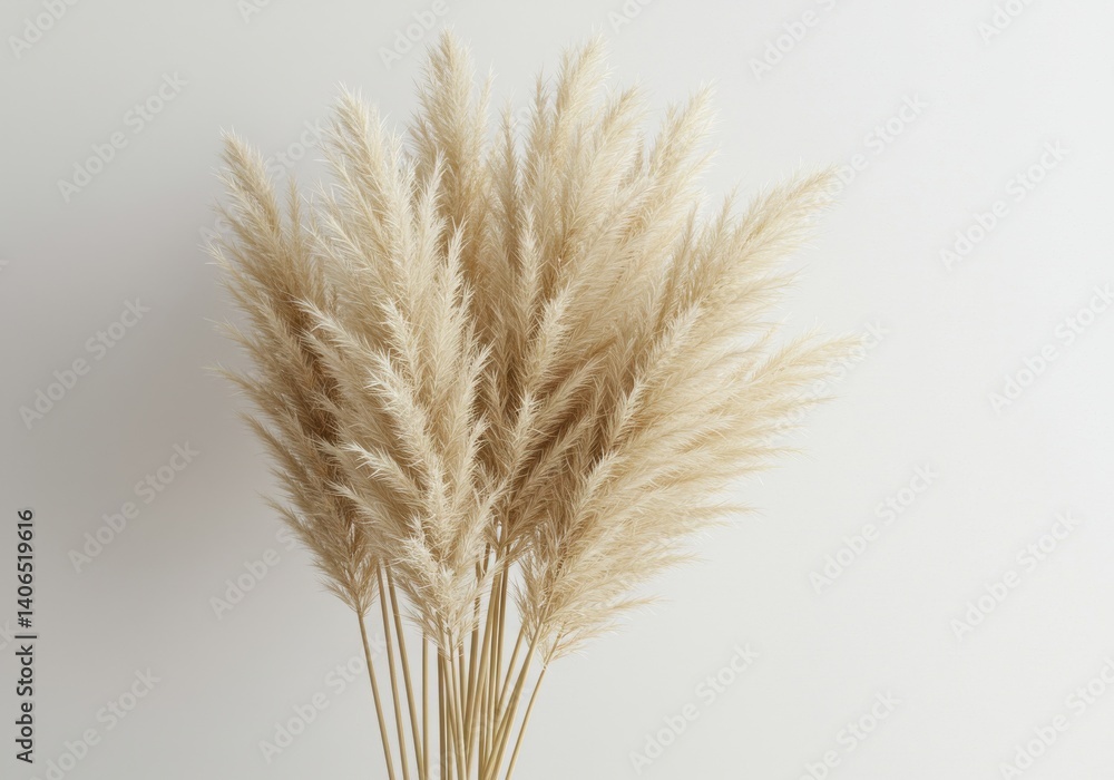Poster a close up of a bunch of pampas grass with a white background in a studio setting for decor use