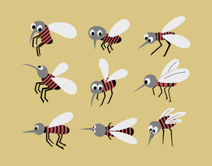 Funny Mosquito Cartoon Illustration Set