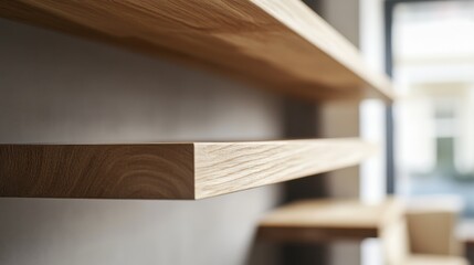 Carpenter assembling wooden shelves in a living room. Featuring shelf assembly and carpentry