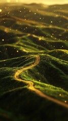 Obraz premium Winding Path Through Rolling Hills with Sparkling Lights