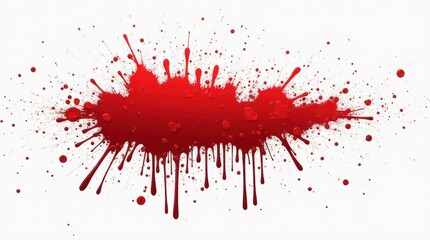 Realistic red blood splatter on white wall background, dripping effect with sharp contrast