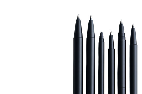 Sleek Black Pens Set Against Black Background Minimalist Design Product Photography