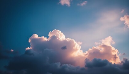 Sun-kissed Cloudscape: A vibrant and ethereal cloudscape unfolds against a deep blue sky, illuminated by the warm glow of the setting sun, creating a captivating and serene scene. 