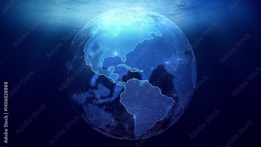 Wall mural loop digital technology earth planet globe rotation on blue background.