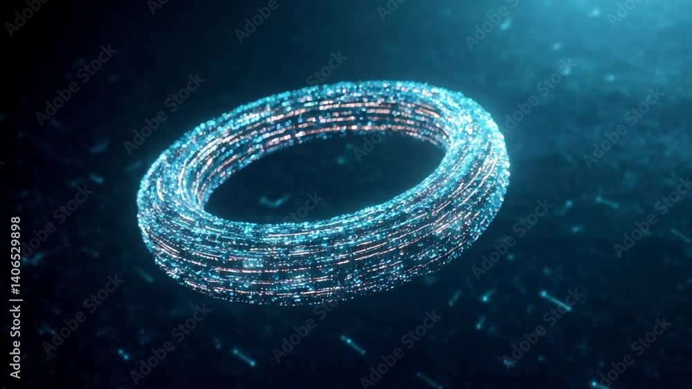 Poster seamless rotating ring of glowing digital circuits journey through technology and innovation