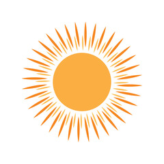 Sun icon set. Vector flat design. Collection of sun stars for use in as logo or weather icon. Yellow suns circles, bright natural lighting objects.