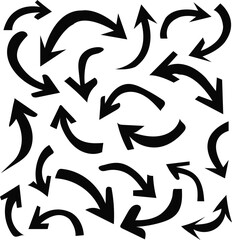 Hand drawn arrows collection Set simple flat arrows isolated on white background. Arrow mark icons and arrow paint. Stock vector.