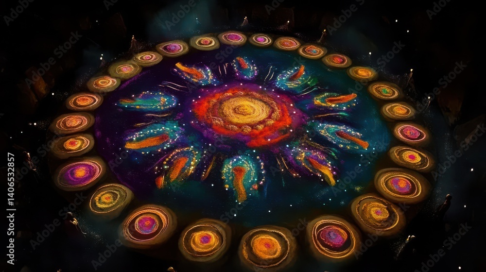 Aufkleber circular light display with intricate patterned design.