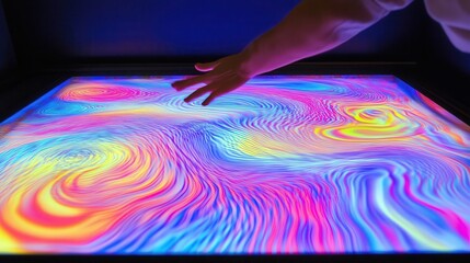 Interactive light table showcasing swirling color patterns.