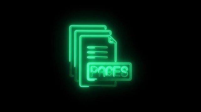Glowing neon pages icon isolated on black background. HD Video motion graphic animation