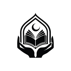 Elegant Hands and Quran Symbol in Flowing Monochrome Islamic Logo