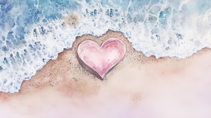 Fototapeta premium Delicate pink heart nestled on a tranquil beach.