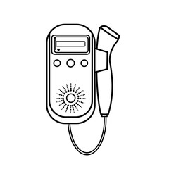 Illustration of a Fetal Doppler, symbol of a medical device used to listen to
 the fetal heartbeat in the womb, handheld device, used in the field of medicine or 
midwifery, line icon style.  