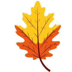 Obraz premium A flat vector illustration of a yellow and orange autumn leaf, ideal for seasonal designs, nature themes, educational projects, or decorative artwork.