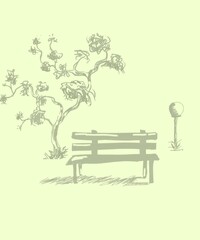 bench in the park vector background illustration 