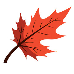 A flat vector illustration of an oak-shaped autumn leaf in warm orange and red tones, ideal for seasonal, botanical, or nature-themed design projects.