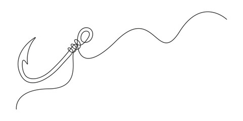 Fishing hook continuous line drawing. Single line fishing hook. Vector illustration