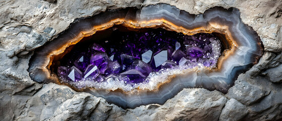 Fototapeta premium Purple Crystal Geode in Stone