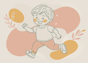Cute Cartoon Boy Running. Joyful Illustration