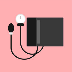 Illustration of a Manual Sphygmomanometer, symbol of a blood pressure measuring device in the field of medicine and healthcare, flat art design style.  