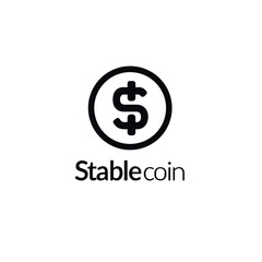 Simple stablecoin icon in black and white, cryptocurrency concept
