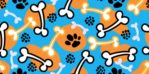 Dog Bone vector dog paw doodle Seamless pattern. Packaging paper design, pet food accessories package.
