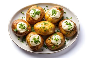 Deliciously topped roasted potatoes on a plate.