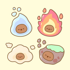 Vector cartoon illustration of food cute capybara bear sticker set Concept Isolated Flat