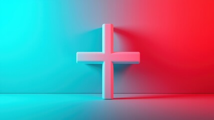 Obraz premium Abstract Plus Sign in Blue and Red Ambient Lighting