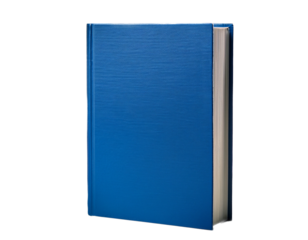 Blue hardcover book, transparent background