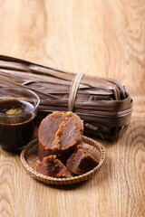 javanese arenga palm sugar on wooden table