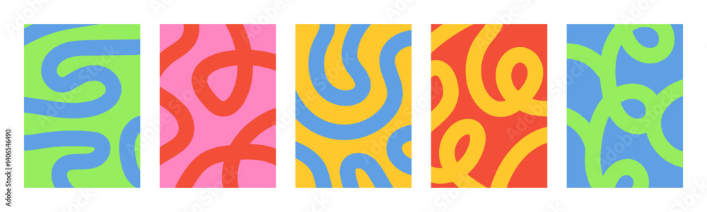 Aufkleber Abstract set vertical backgrounds with dynamic linear waves. Trendy vector illustration in style retro 70s.