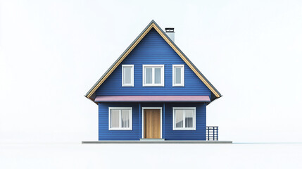 Blue house with triangular roof and white windows, simple design