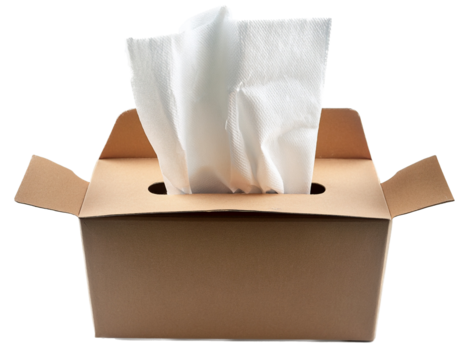 Boxed tissue paper. Angle from directly above, transparent background