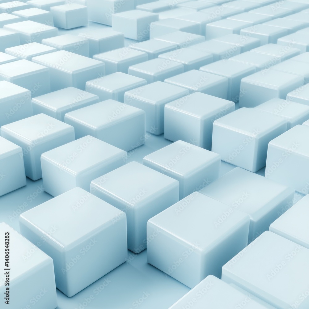 Poster abstract blue cube grid: a 3d rendering of interlocking cubes