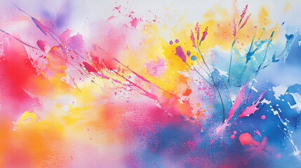 Swirling abstract painting with vivid colors, vibrant abstract paint splash of colorful orange, pink, red and blue tones on white background, Dynamic color splash art abstract digital artwork.