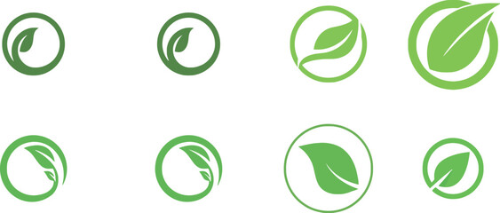 Green Leaf Circle Icons: Minimalist Eco-Friendly Symbols